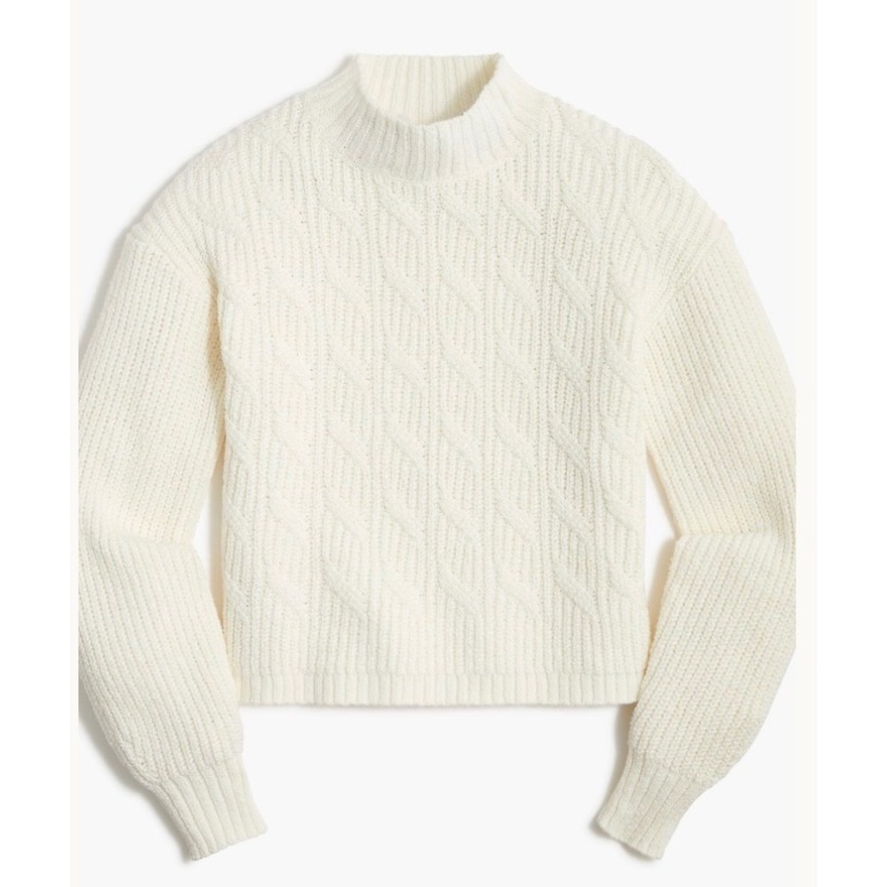 J.Crew‎ Womens Ivory Cotton Blend Cable Knit Mockneck Sweater Classic Fit Size M